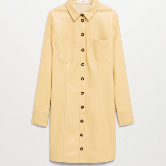 Mango Yellow Faux Leather Shirt Dress sz 2 - Picture 9 of 12